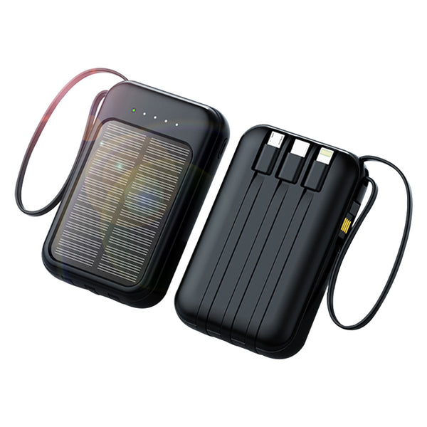 10000mAh Small Portable Solar Power Bank With Built in 4 Cables