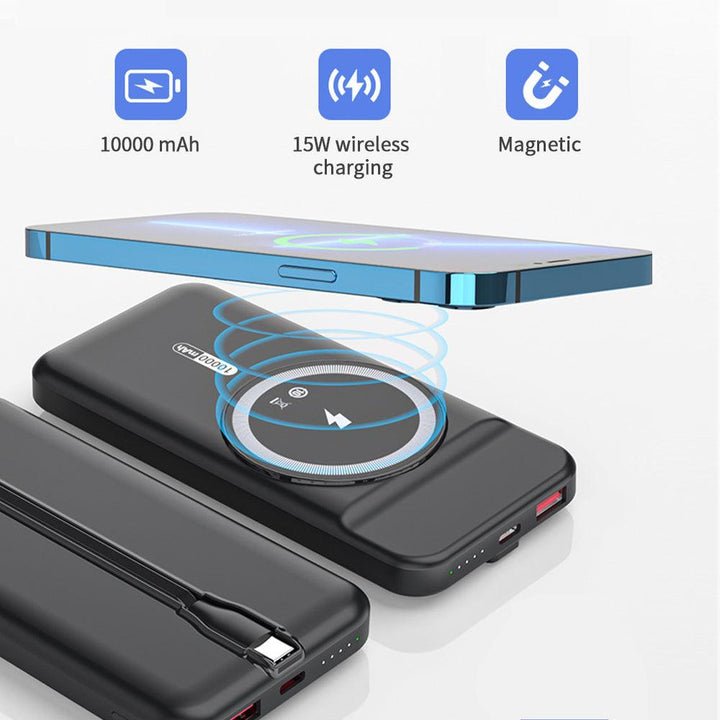 10000mAh large capacity portable magnetic power bank phone charger own data cable - FASTSINYO