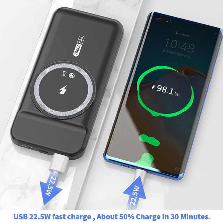 10000mAh large capacity portable magnetic power bank phone charger own data cable - FASTSINYO