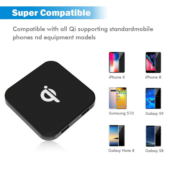 15W Square Qi Wireless Charger Pad for iPhone Samsung With USB Charging Port - FASTSINYO