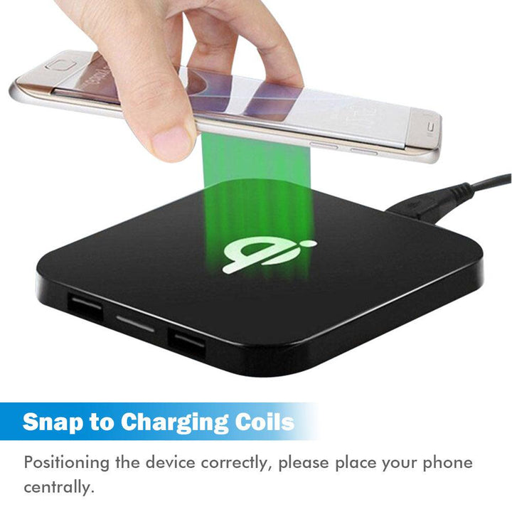 15W Square Qi Wireless Charger Pad for iPhone Samsung With USB Charging Port - FASTSINYO