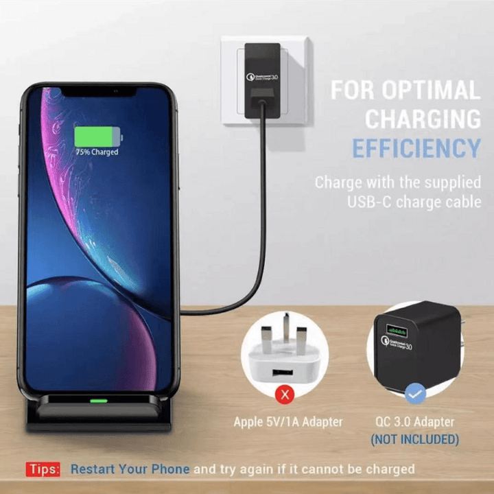 15W Vertical Dual Coil Qi Wireless Charger Stand Portrait & Landscape Phone Placement - FASTSINYO