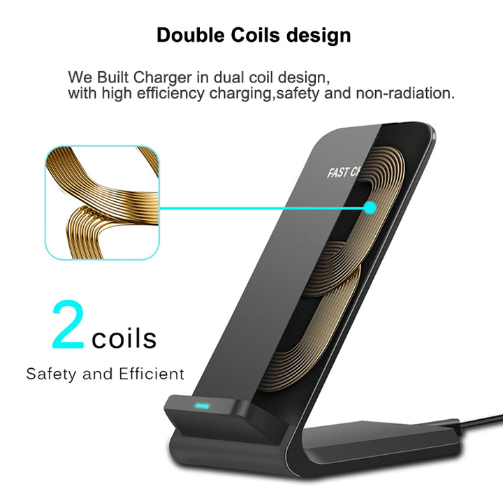 15W Vertical Dual Coil Qi Wireless Charger Stand Portrait & Landscape Phone Placement - FASTSINYO