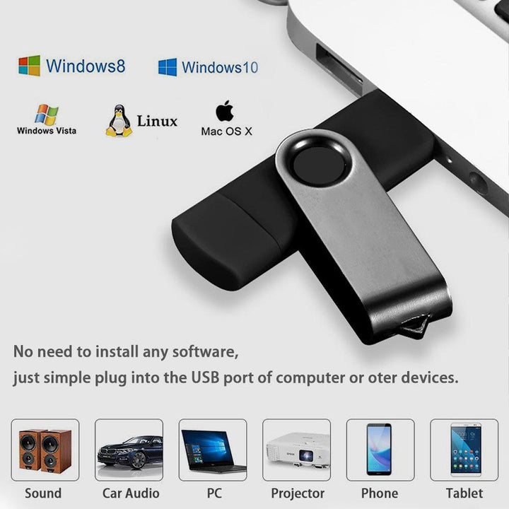 2 in 1 USB OTG Flash Drive Dual Port for Phone Computer Laptop Tablet Memory Stick External Storage - FASTSINYO