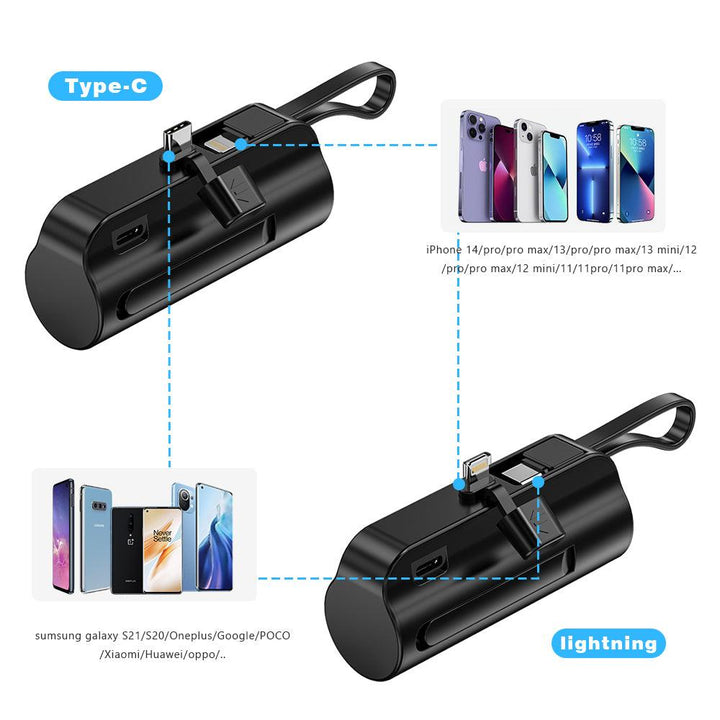 [Wholesale] Mini Power Bank 6000mAh Built in Lighting & USB-C Cable Portable Charging for Iphone Andorid - FASTSINYO