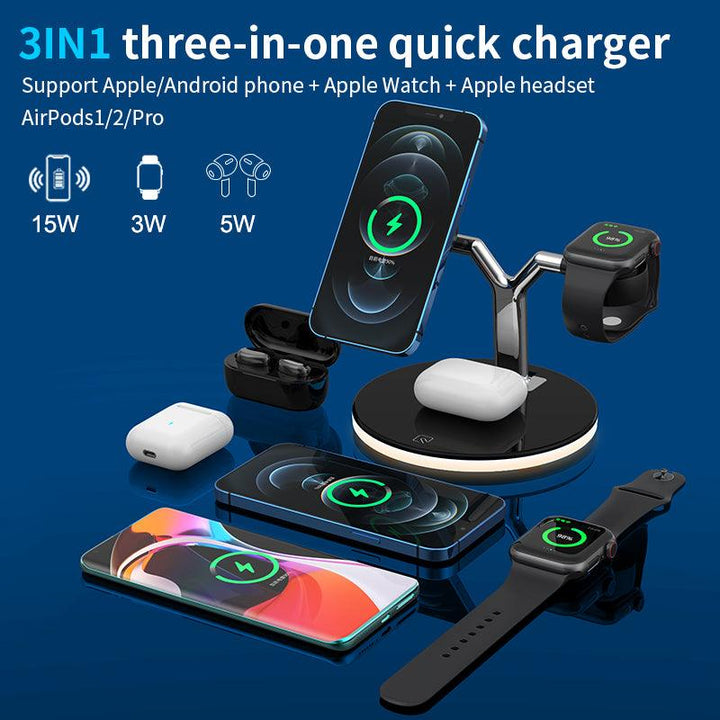 3 in 1 Magnetic Qi Fast Wireless Charger Stand 15W - FASTSINYO