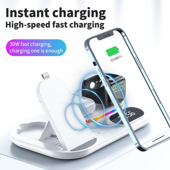 4 in 1 Digital Display Clock Wireless Charging Stand Foldable LED Multicolor Light - FASTSINYO
