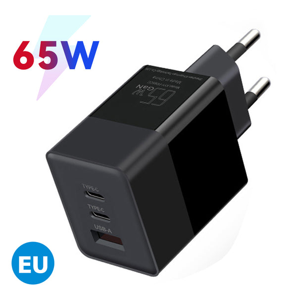 65W GaN USB-C Charger Type C Dual Port + USB Single Port EU Standard