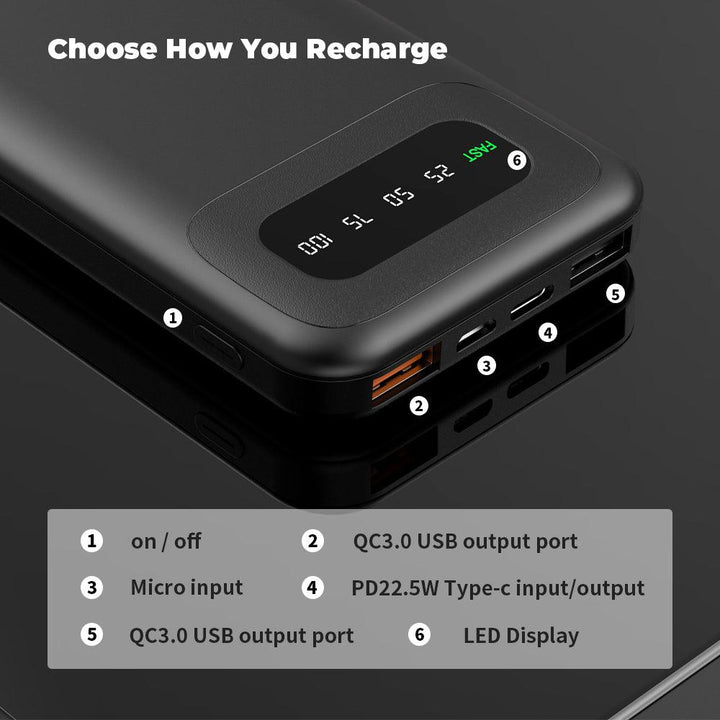 Outdoor Travel Portability 10000mAh 22.5W Super Fast Charge Power Bank mobile phone - FASTSINYO