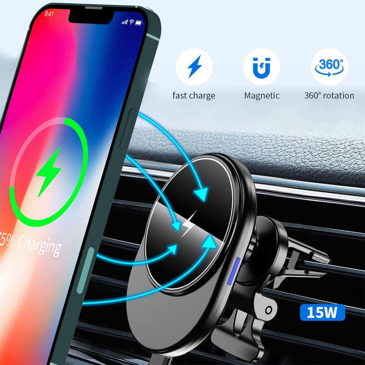 Magnetic Car Wireless Charger Black Acrylic Material Vent Bracket - FASTSINYO