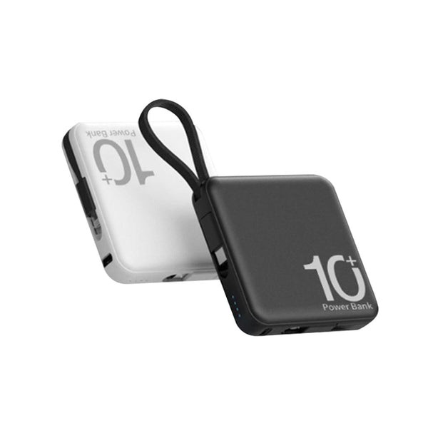 Square Small Portable Power Bank With Built-in Dual Cables