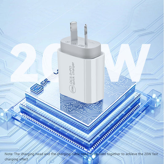 Dual Port 20W PD3.0 + 18W USB QC3.0 Wall Charger Adapter Australia Standard