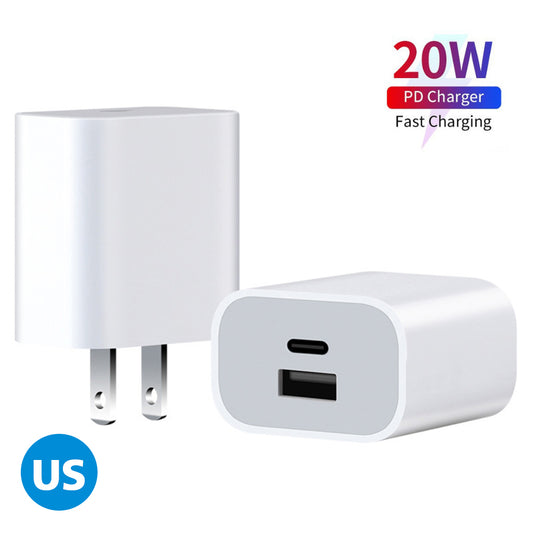 USB Type C QC3.0 PD 20W Fast Charge Wall Dual Port Charger Adapter US Standard