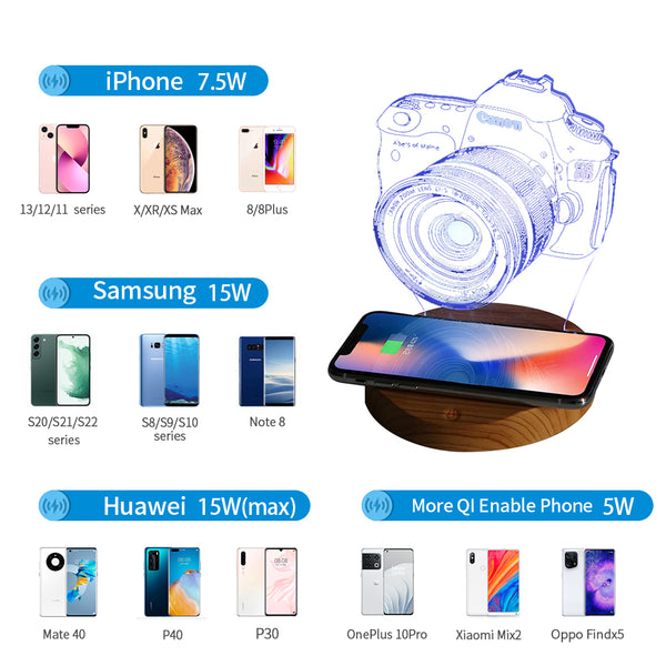 [Wholesale] Adjustable Colorful Night Light Qi Wireless Charging Base